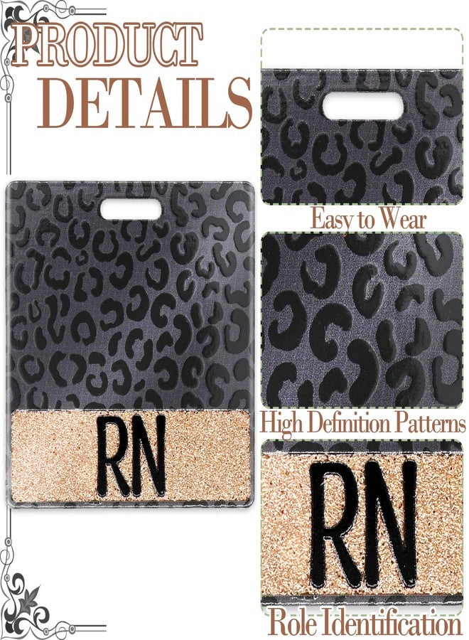 SEEVOR Black Leopard RN Badge Buddy Horizontal Nurse Name Badge Identification Tags (1 Count, 3.3x3.2 inches, 1 Piece) - Image 3